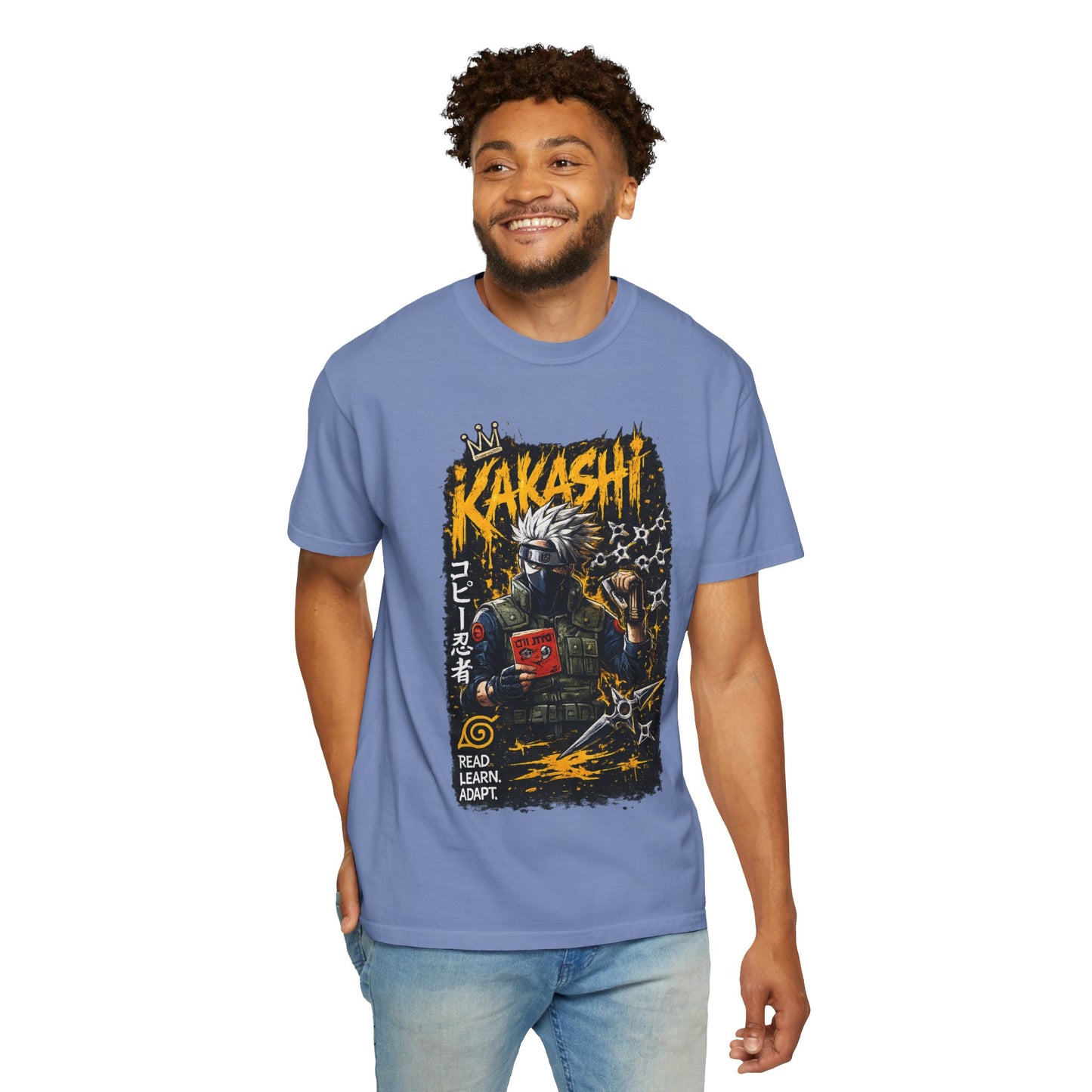 Kakashi Graphic T-Shirt — Anime Ninja Print, 'Read. Learn. Adapt.'