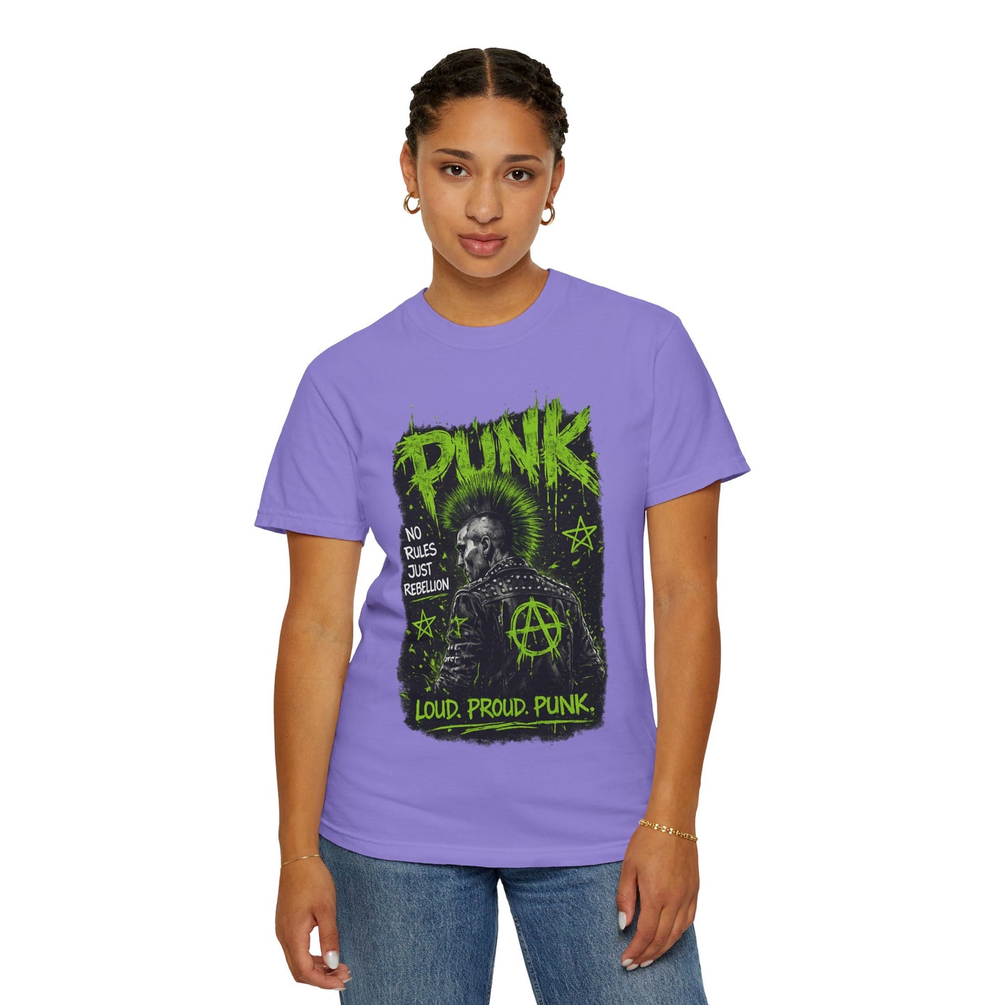 Punk Graphic T-Shirt — "Loud. Proud. Punk." Neon Music Anarchy Tee