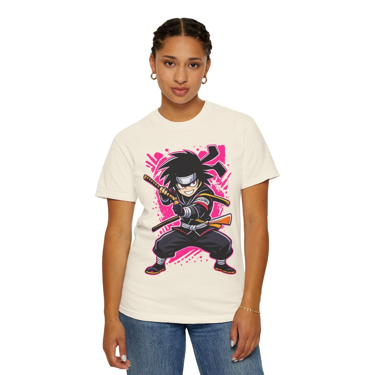 Ninja Warrior Graphic T-Shirt — Fierce Samurai Cartoon Tee for Anime Fans