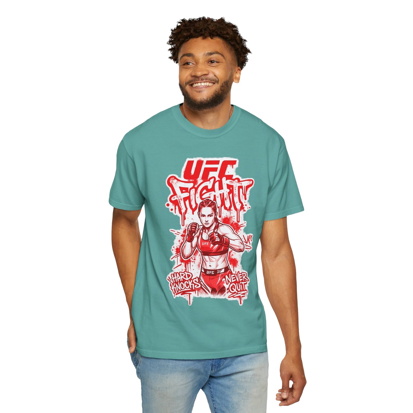 UFC Fight Graphic T-Shirt — "Hard Knocks Never Quit" MMA Fighter Tee