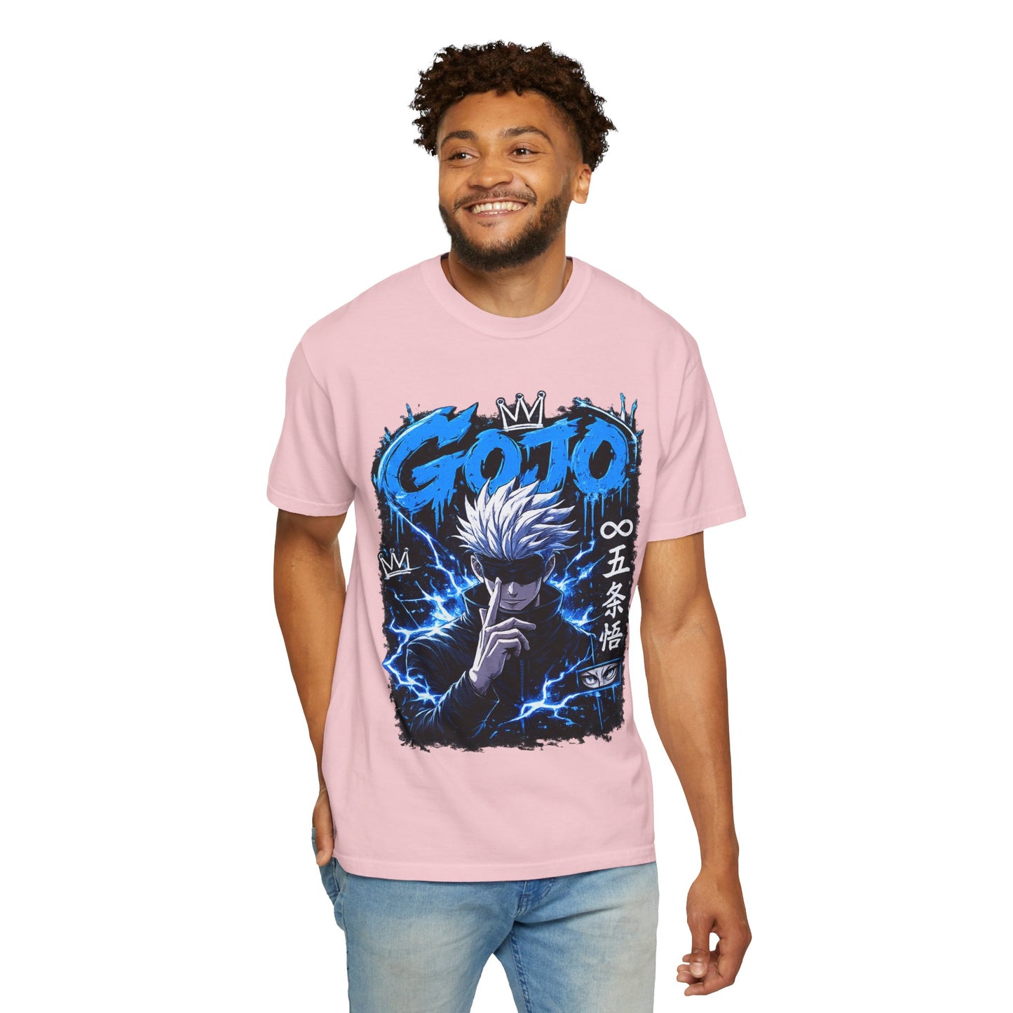 Gojo Satoru Anime T-Shirt — Blue Lightning Graphic Tee