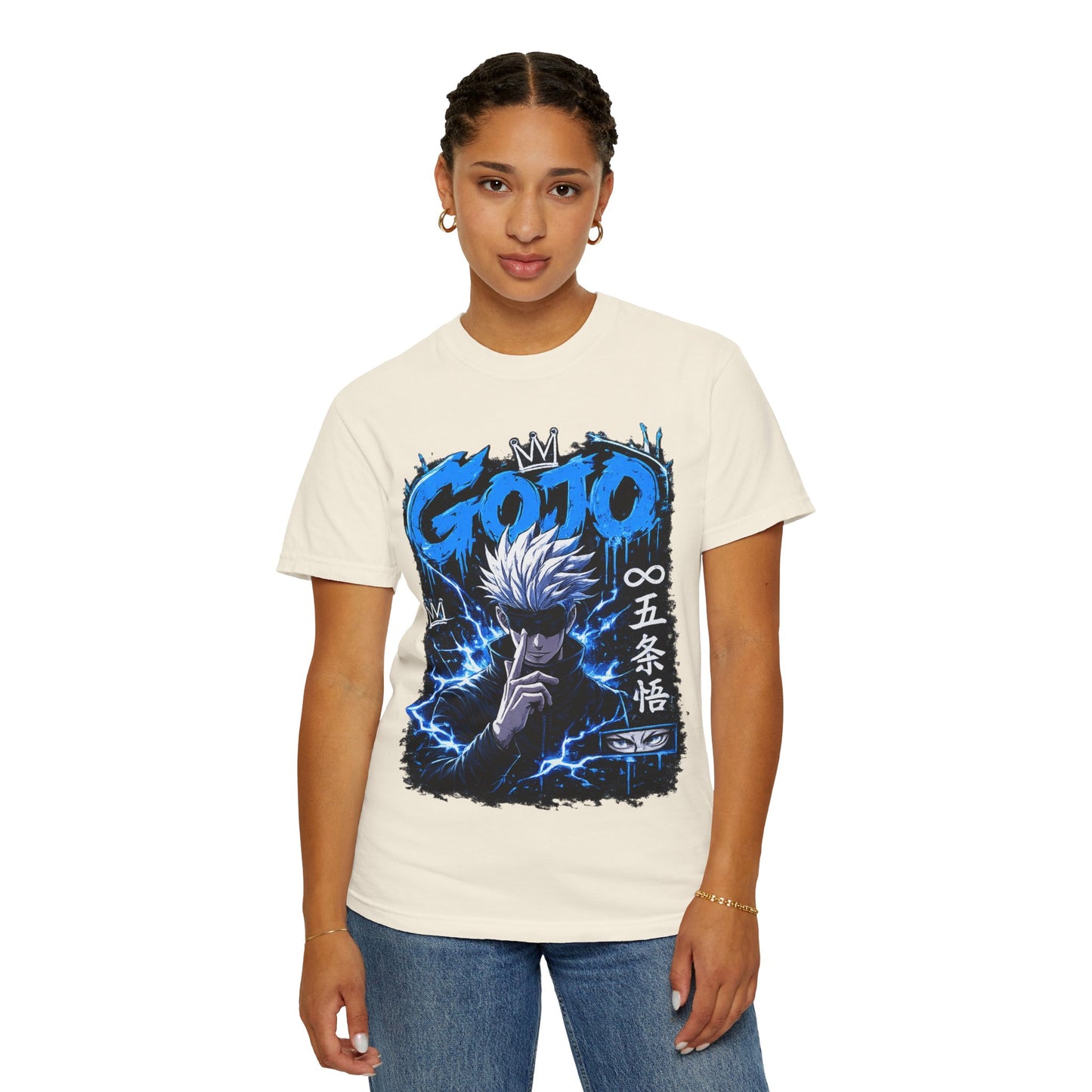 Gojo Satoru Anime T-Shirt — Blue Lightning Graphic Tee