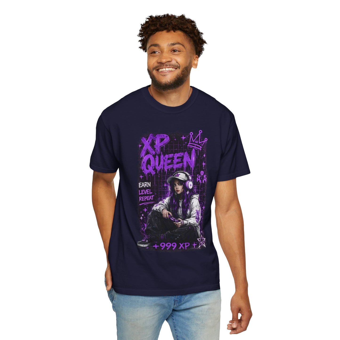 XP Queen T‑Shirt — Gamer Girl Graphic Tee (Earn Level Repeat +999 XP)