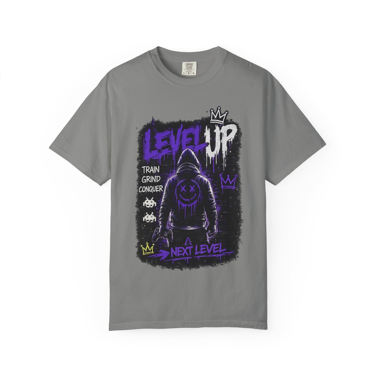 Level Up Graphic T-Shirt — 'Train Grind Conquer' Next Level Gamer Tee