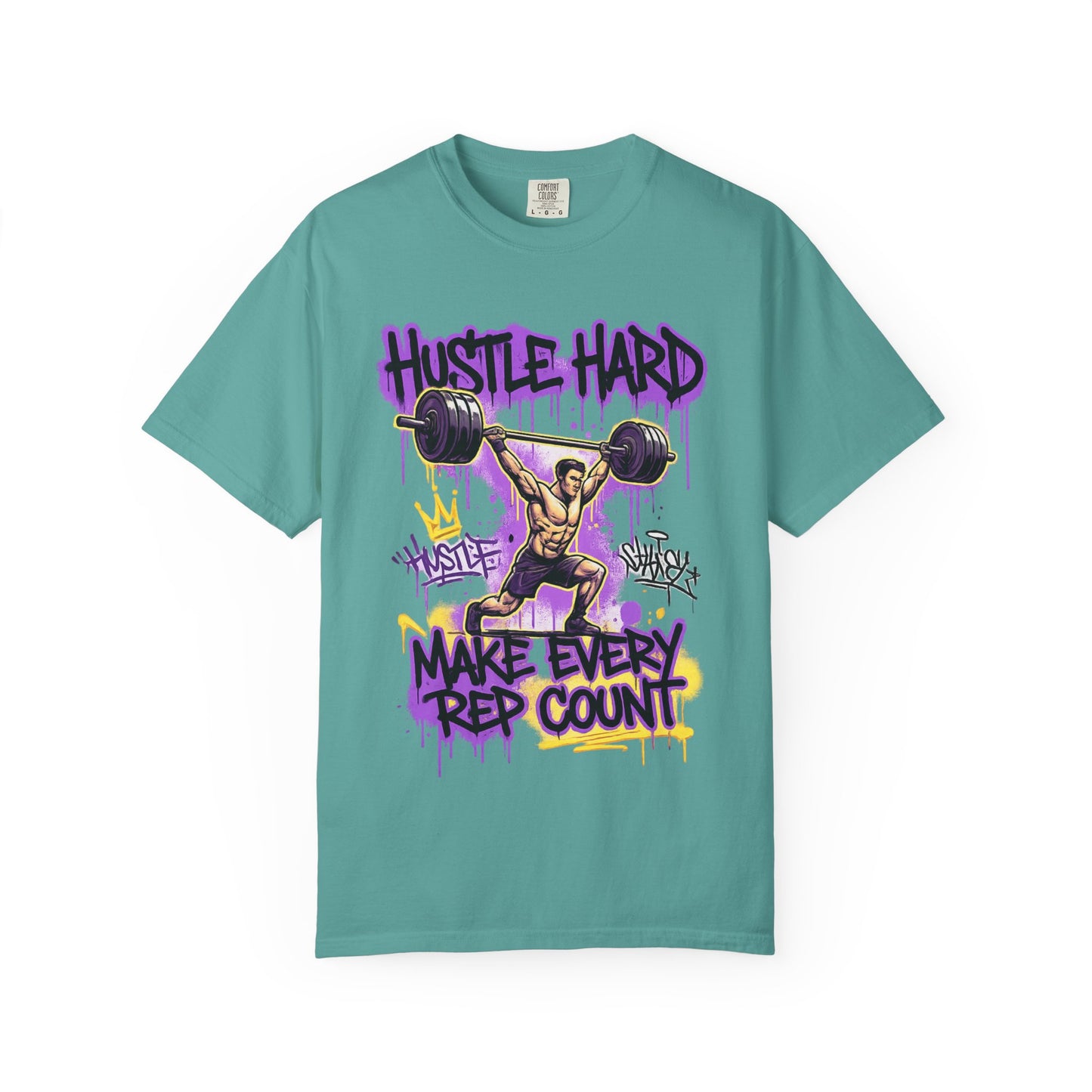Hustle Hard Make Every Rep Count T-Shirt | Weightlifting Gym Graphic
