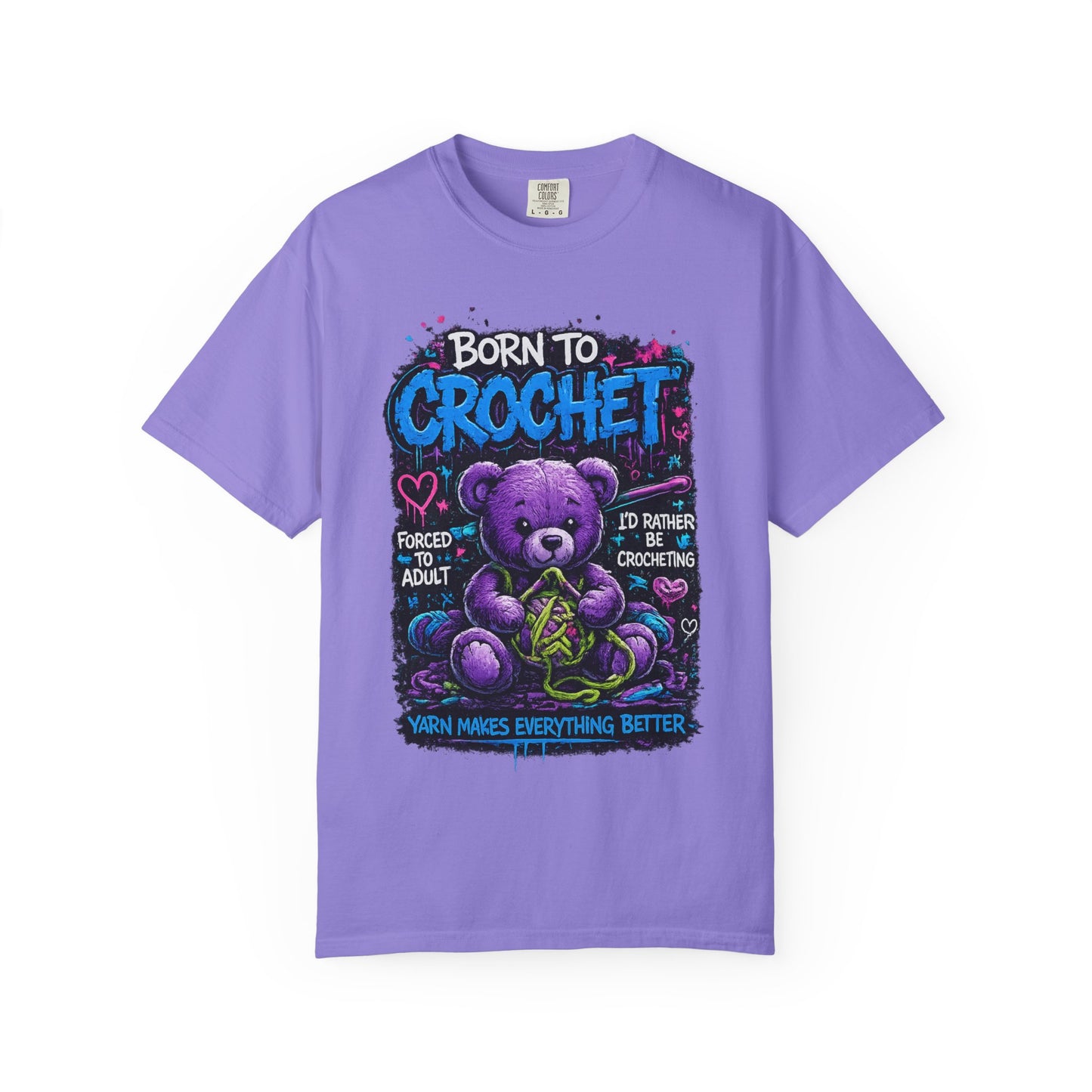 Born to Crochet T-Shirt — Cute Purple Teddy Crocheting Tee