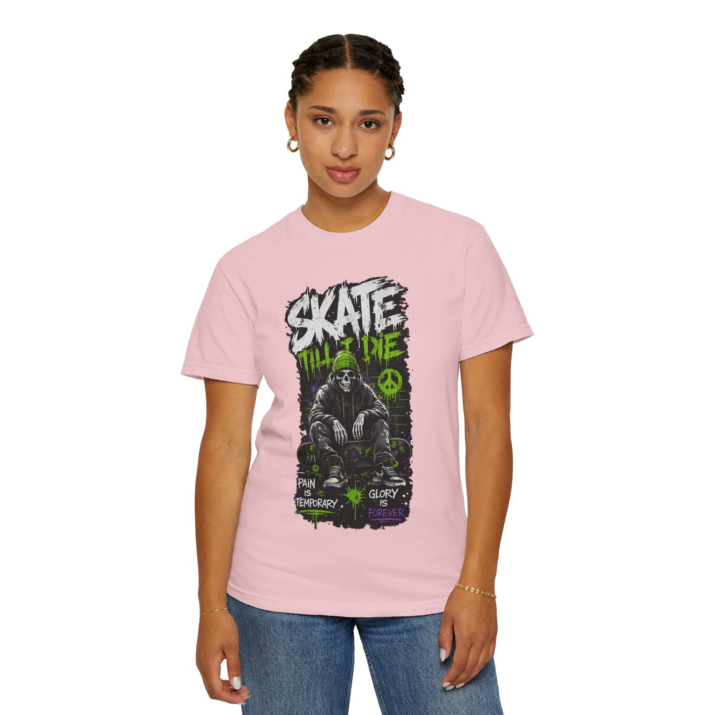 Skate Till I Die Graphic T-Shirt — Grim Reaper Skateboard Design