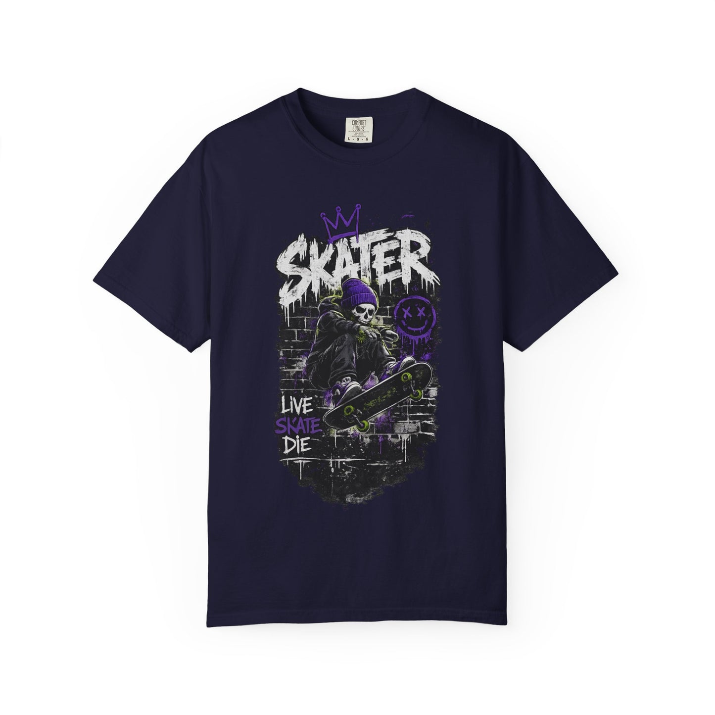 Skater Skull Graphic T‑Shirt — "Live Skate Die" Streetwear Tee