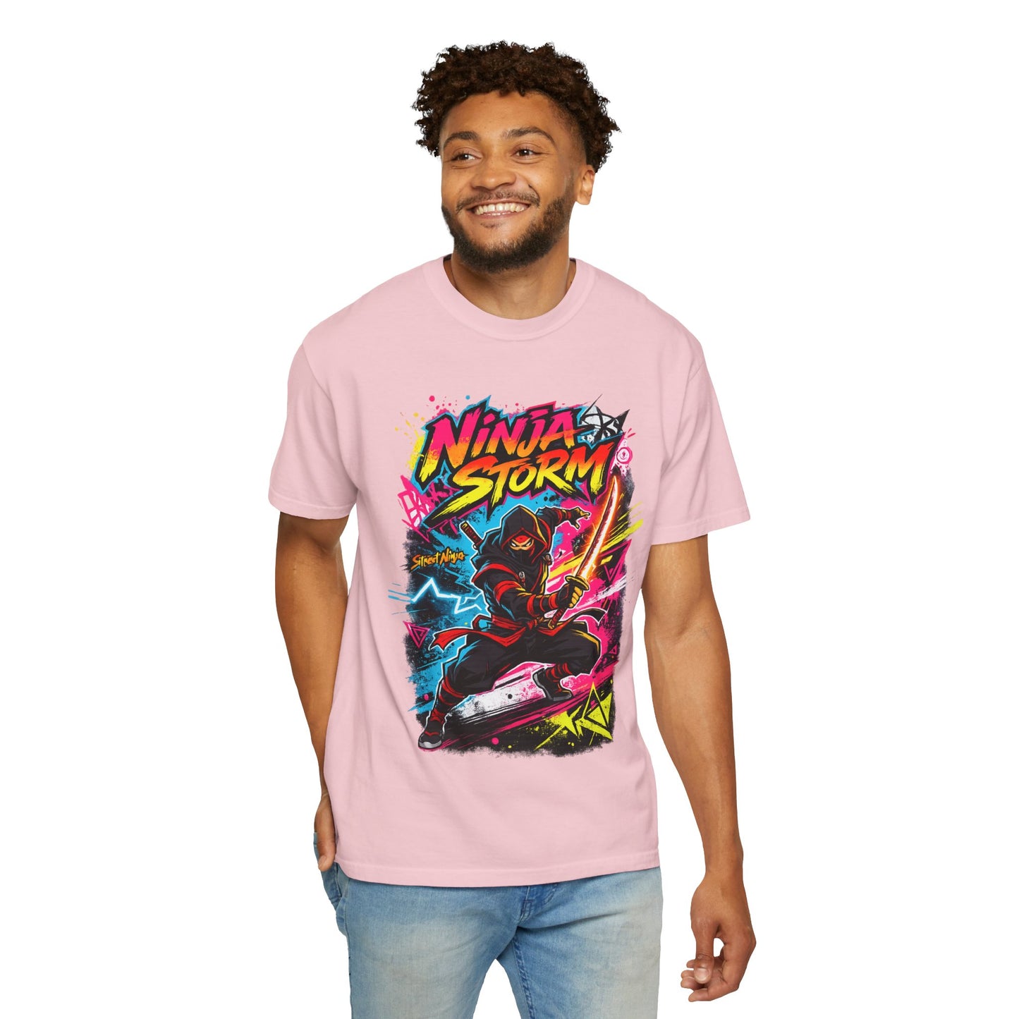 Ninja Storm Graphic T-Shirt — Neon Samurai Surf Design