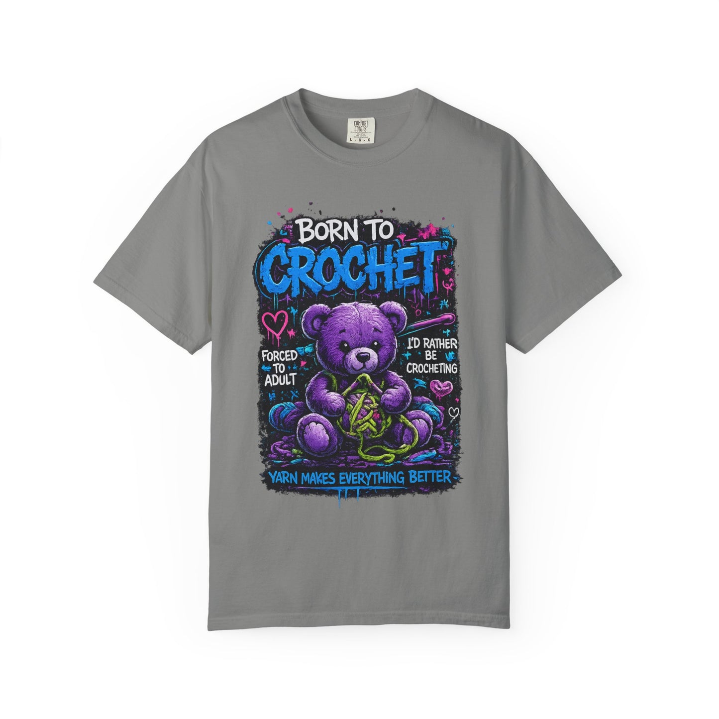 Born to Crochet T-Shirt — Cute Purple Teddy Crocheting Tee