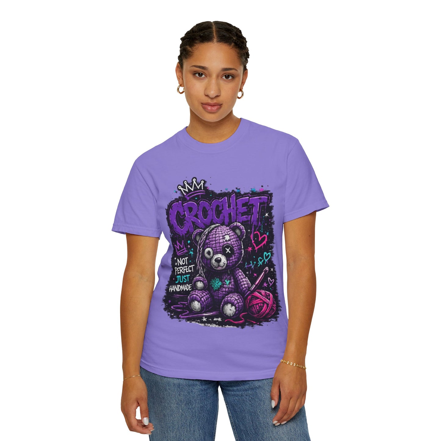 Crochet Teddy T-Shirt — "Not Perfect Just Handmade" Graphic Tee