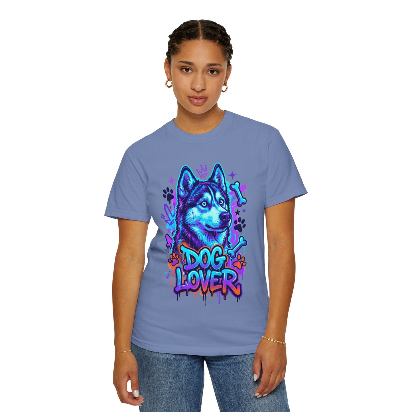 Dog Lover T-Shirt — Neon Husky Graphic Tee