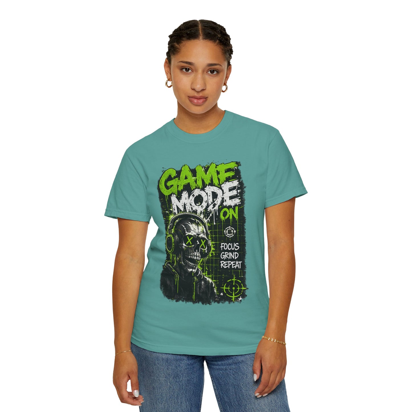 Game Mode On T-Shirt — Gamer Skull Graphic Tee (Focus Grind Repeat)