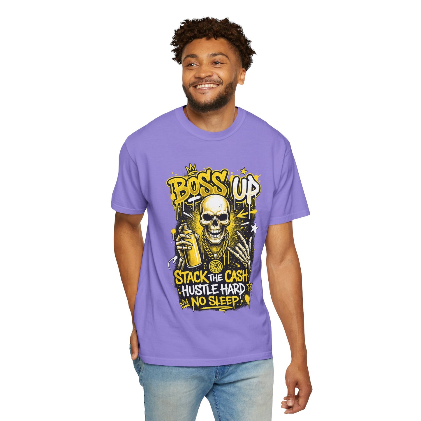 Boss Up Skull Hustle T-Shirt — "Stack the Cash, Hustle Hard, No Sleep" Graphic Tee