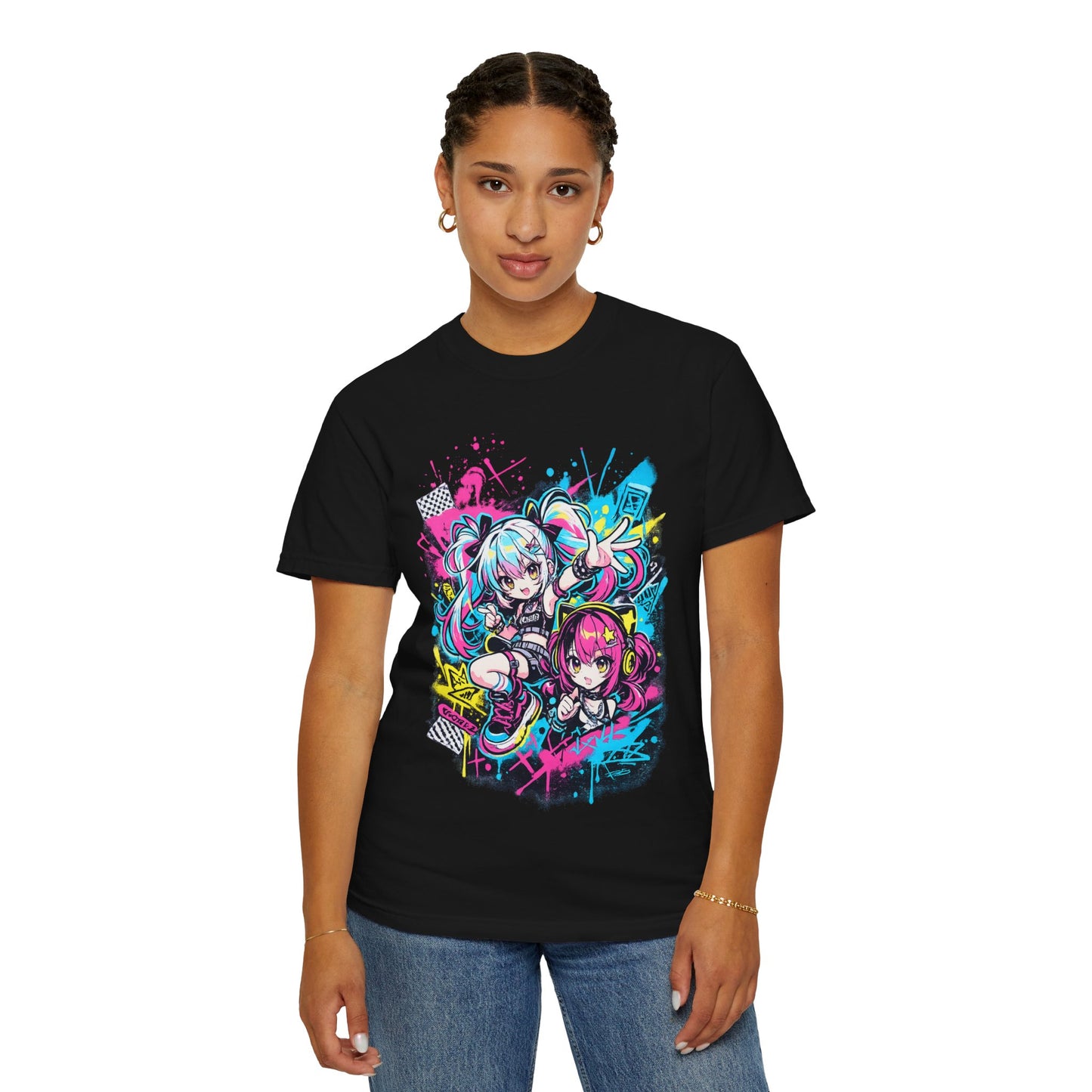 Anime Girls Graffiti T-Shirt – Neon Vocaloid Style