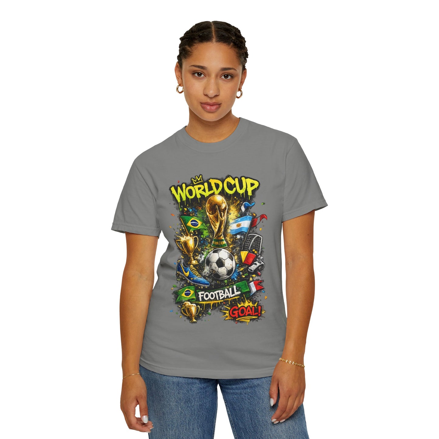 World Cup Football Graphic T-shirt | Soccer Trophy, Flags, Goal