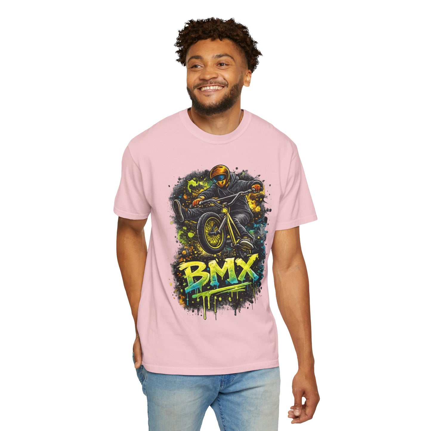 BMX Rider Graphic T-Shirt — Neon Stunt Bike Tee