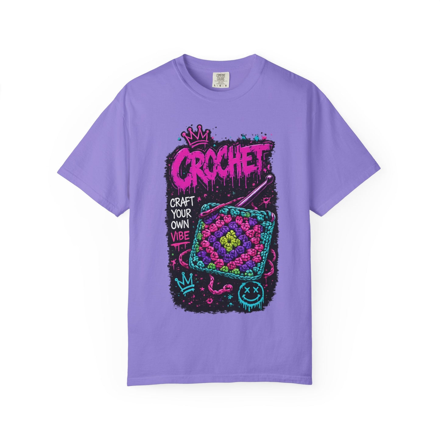 Crochet Vibes Graphic T-Shirt — "Craft Your Own Vibe" Retro Neon Crochet Design