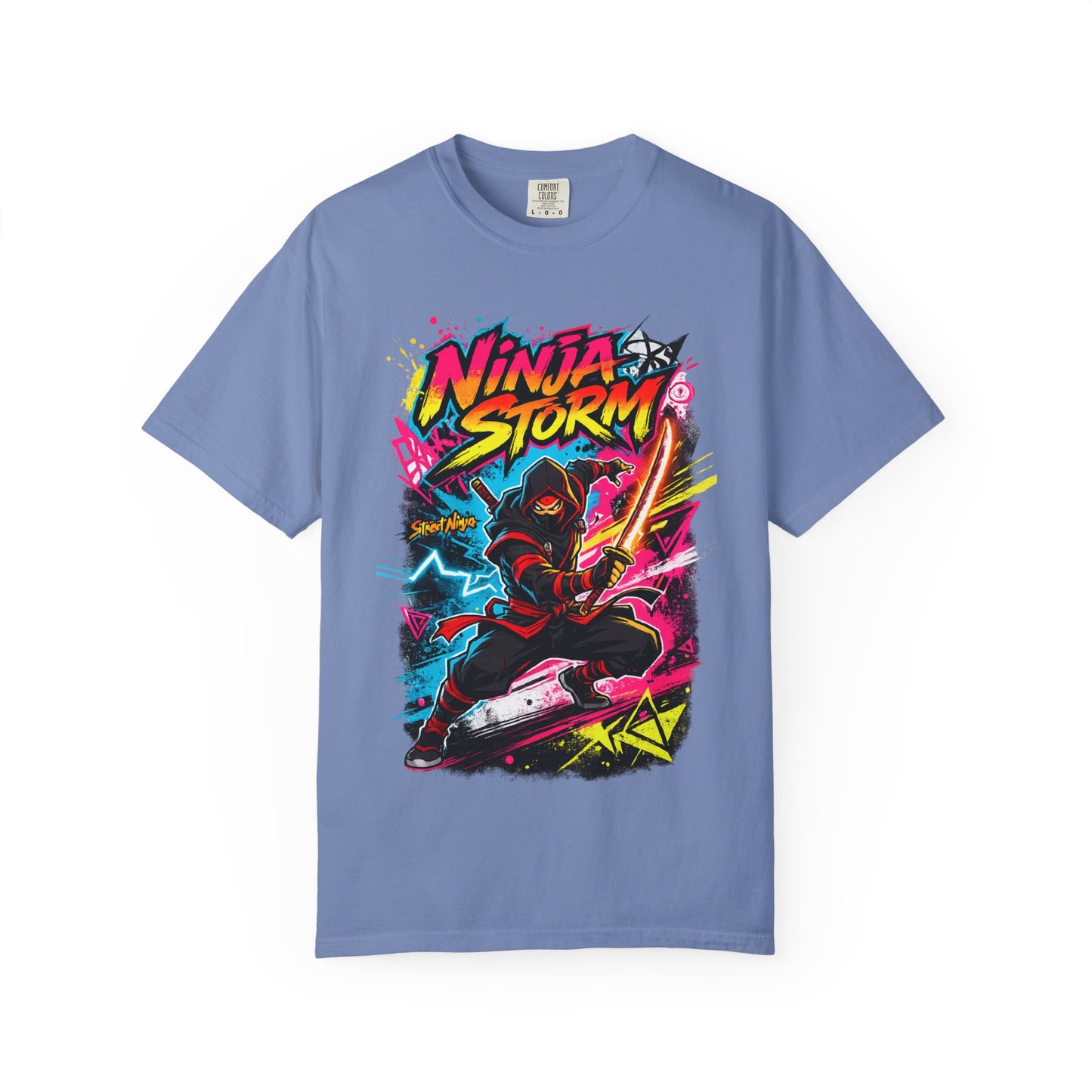 Ninja Storm Graphic T-Shirt — Neon Samurai Surf Design