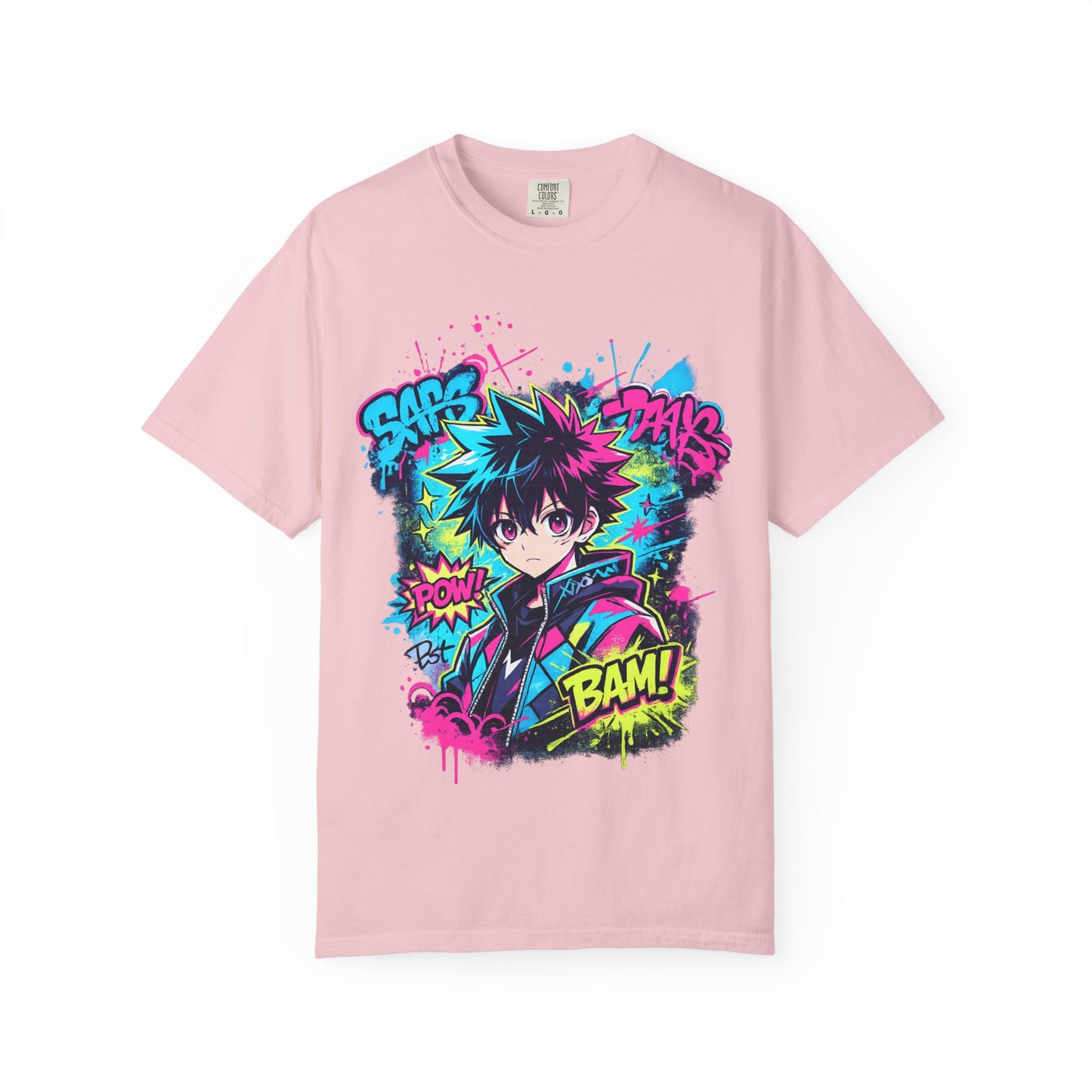 Anime Comic Boy Graphic T-Shirt — Neon Manga "BAM!" Design