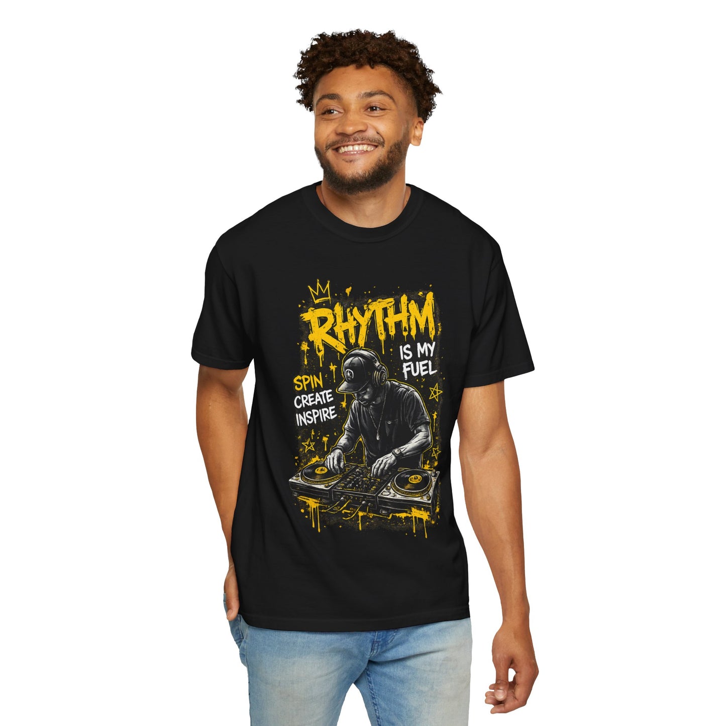 Rhythm Is My Fuel DJ T-Shirt — Spin Create Inspire Graphic Tee