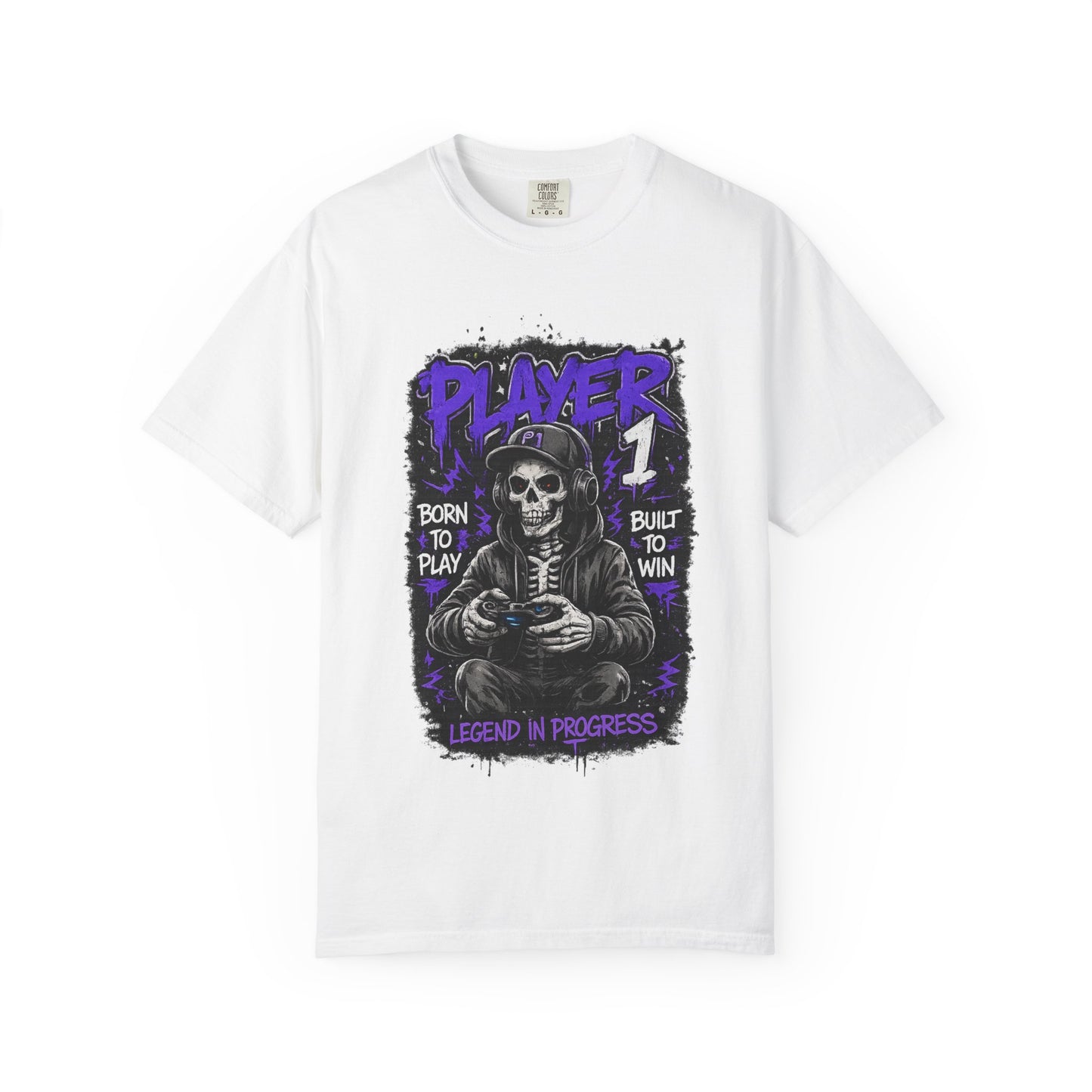 Grim Reaper Gamer Player 1 T-Shirt | Skull Skeleton Video Game Graphic