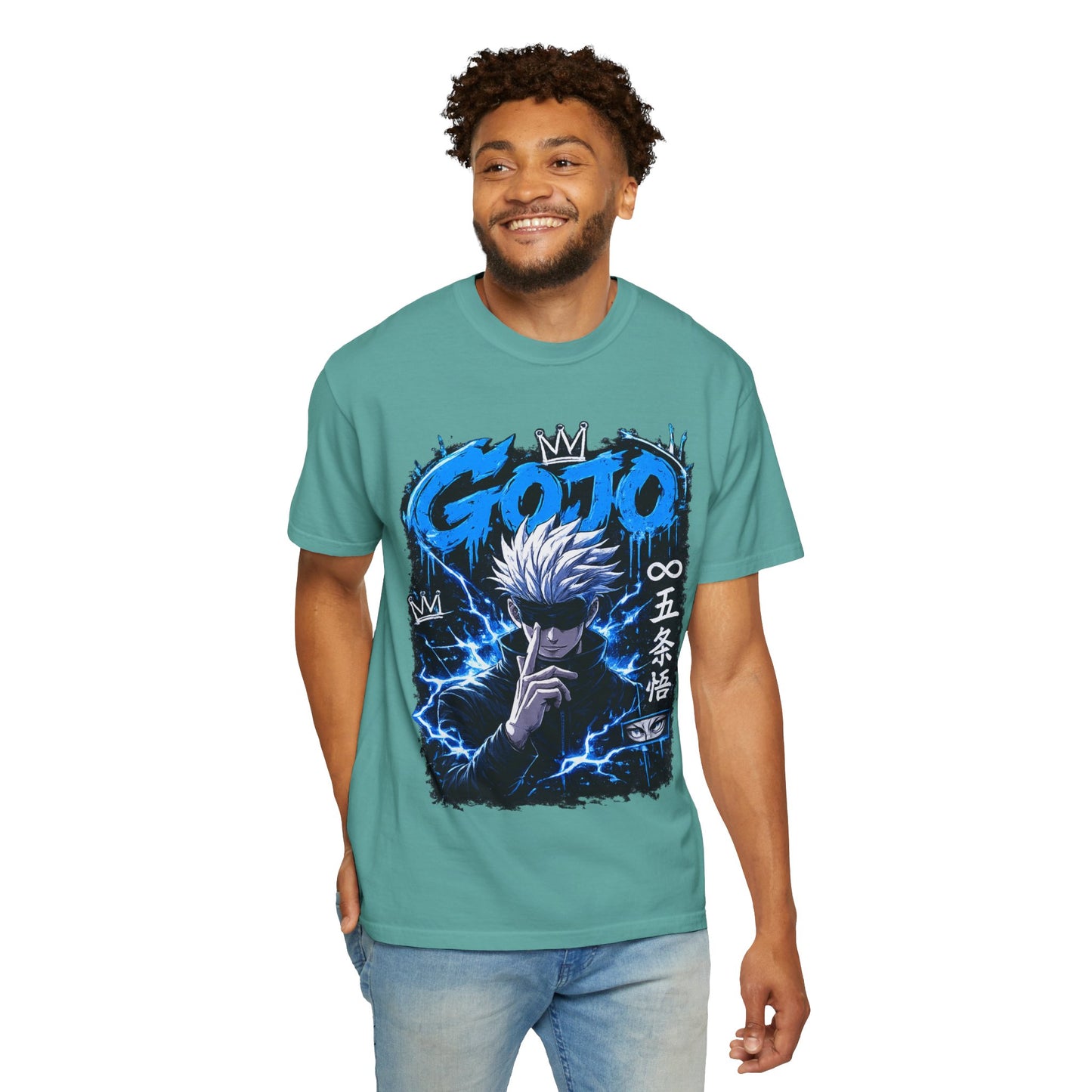 Gojo Satoru Anime T-Shirt — Blue Lightning Graphic Tee