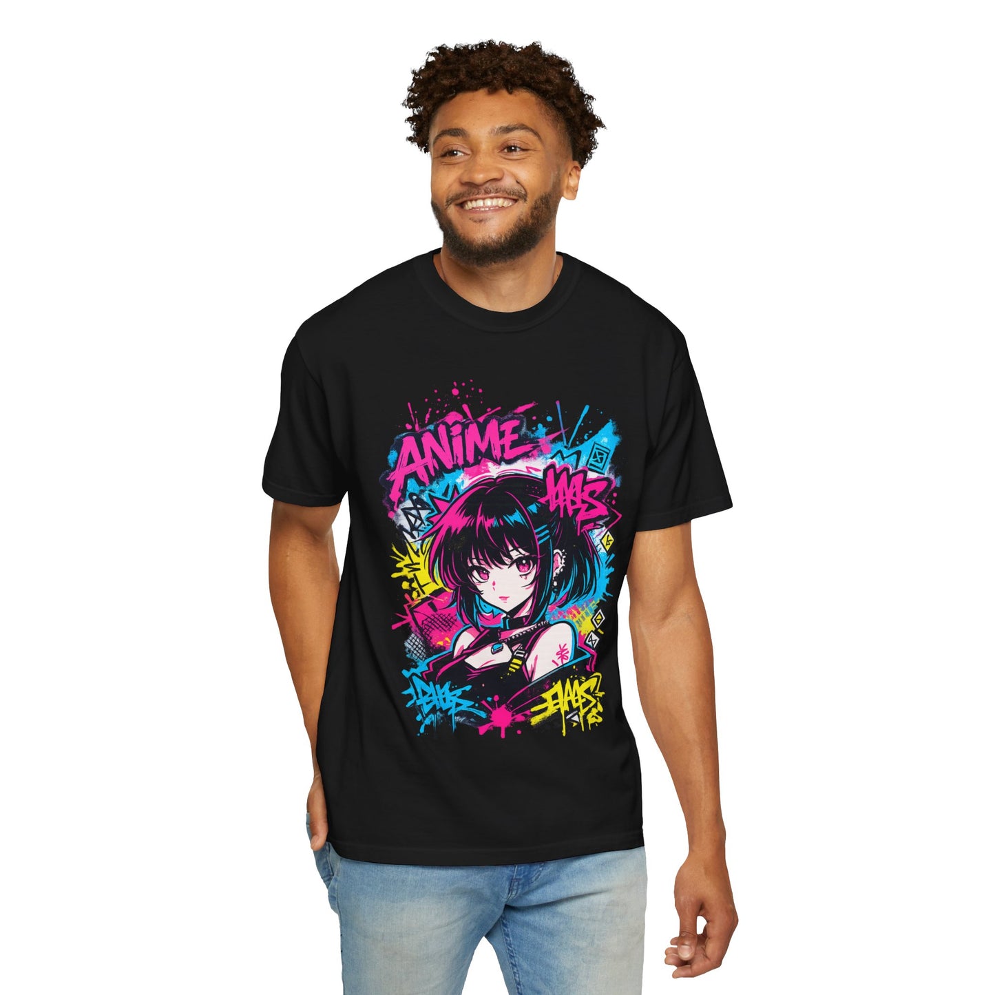 Anime Graffiti Girl T-Shirt — Neon Vaporwave Otaku Tee