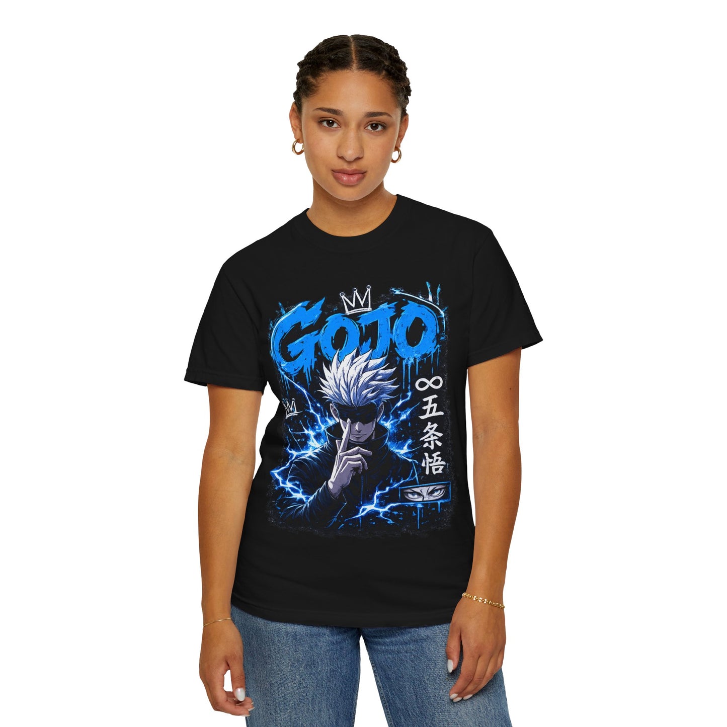 Gojo Satoru Anime T-Shirt — Blue Lightning Graphic Tee