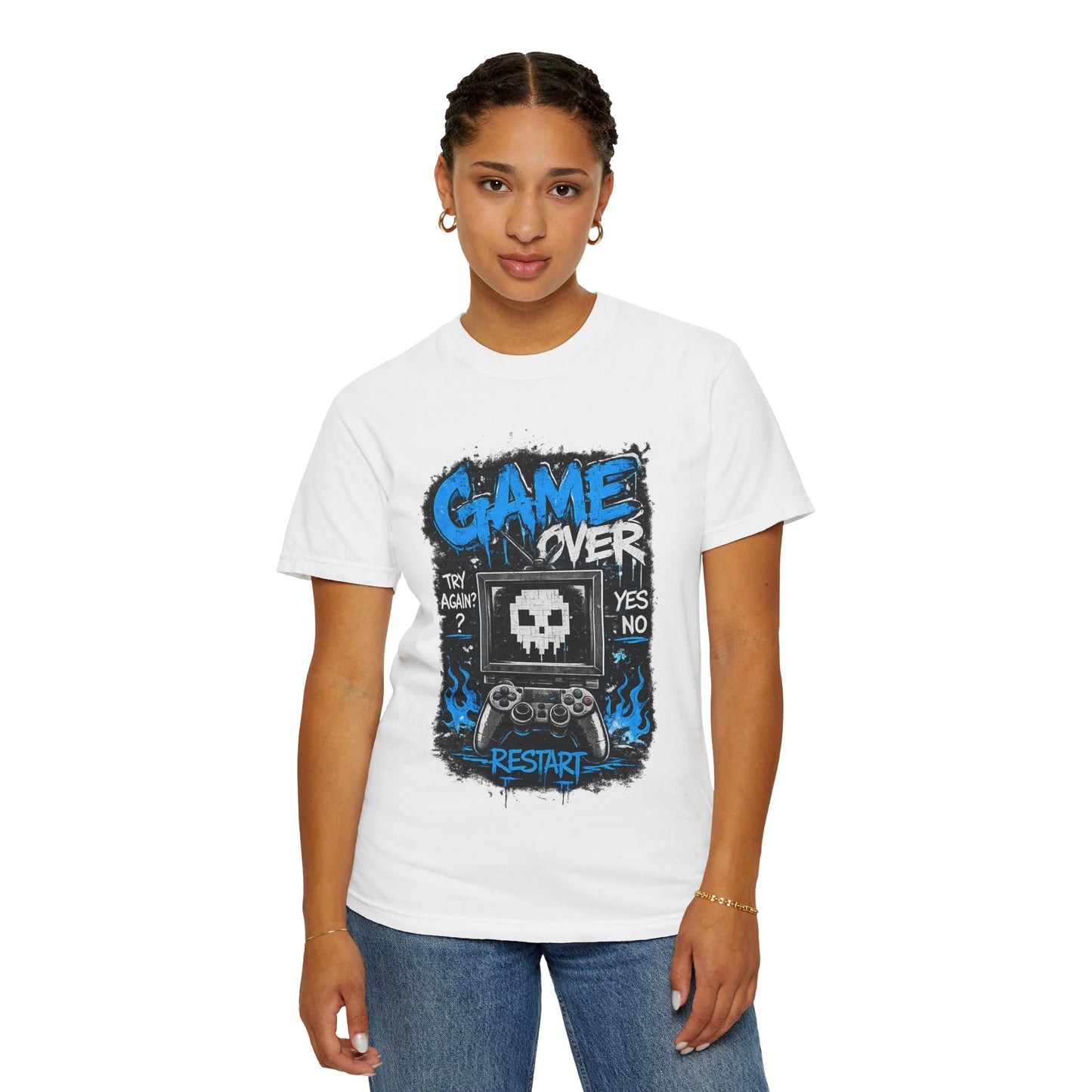 Game Over Skull Console controller T-Shirt | Restart pixel gaming tee