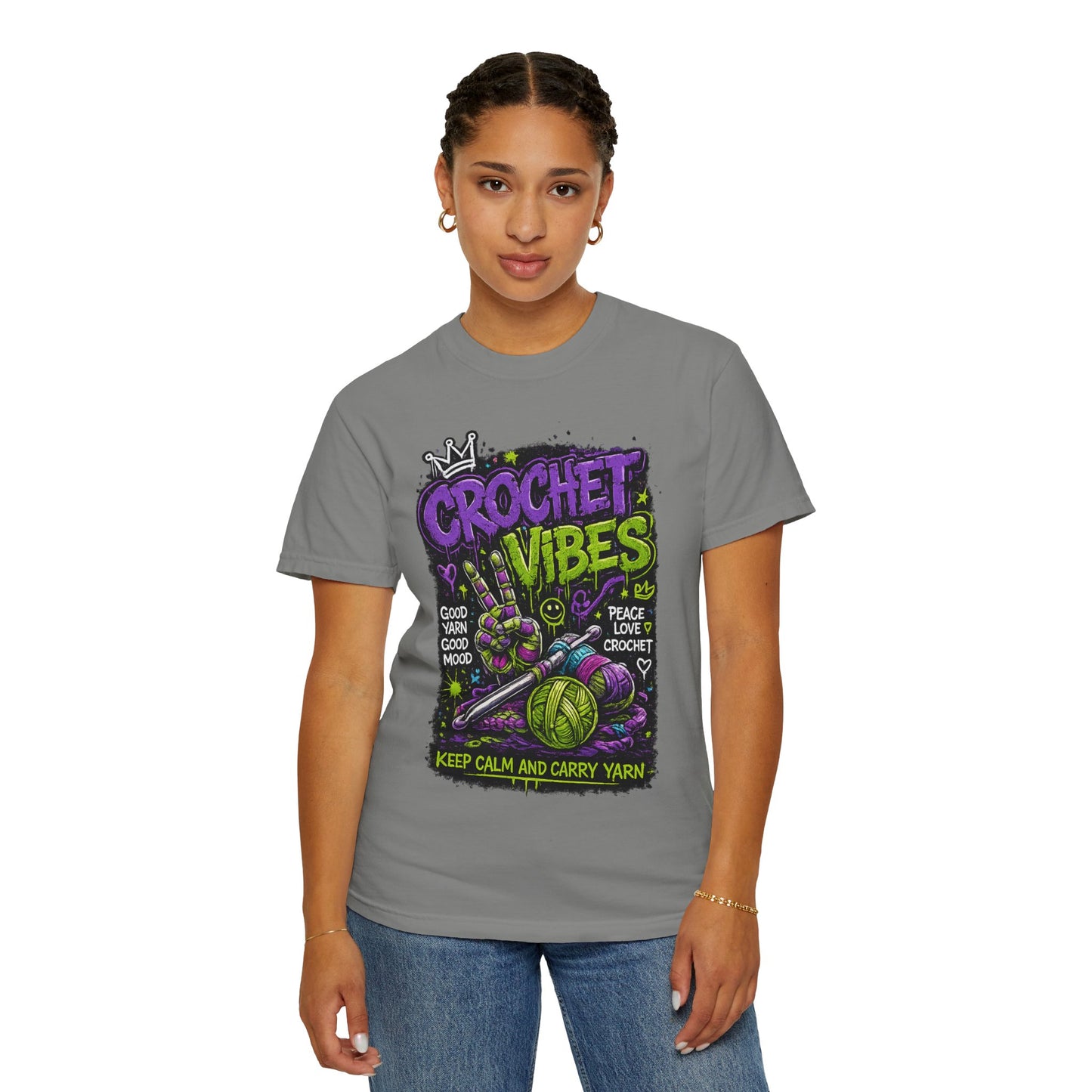 Crochet Vibes T-Shirt — Keep Calm and Carry Yarn Graphic Tee
