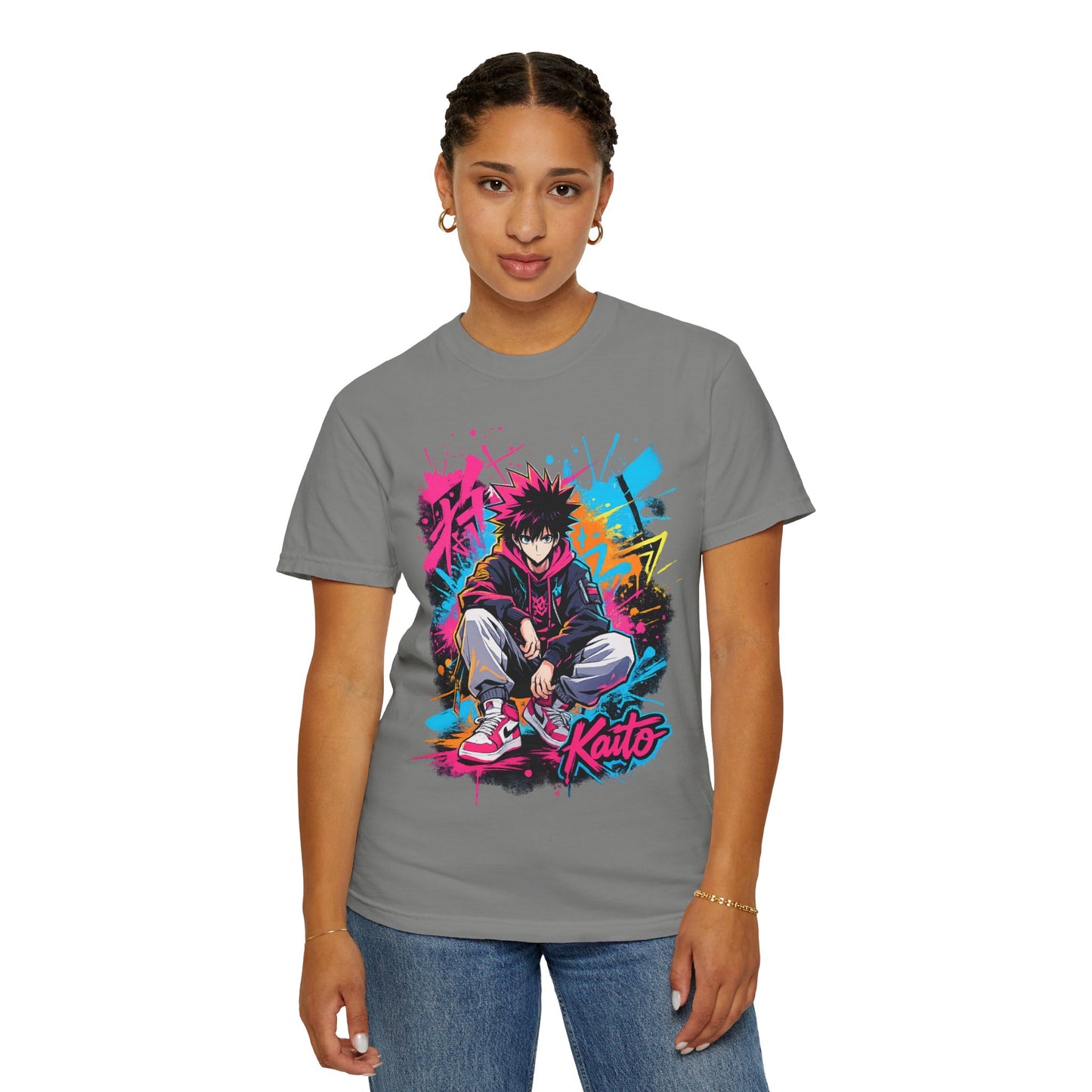Kaito Streetwear Anime Tee — Neon Graffiti Urban Graphic T-Shirt