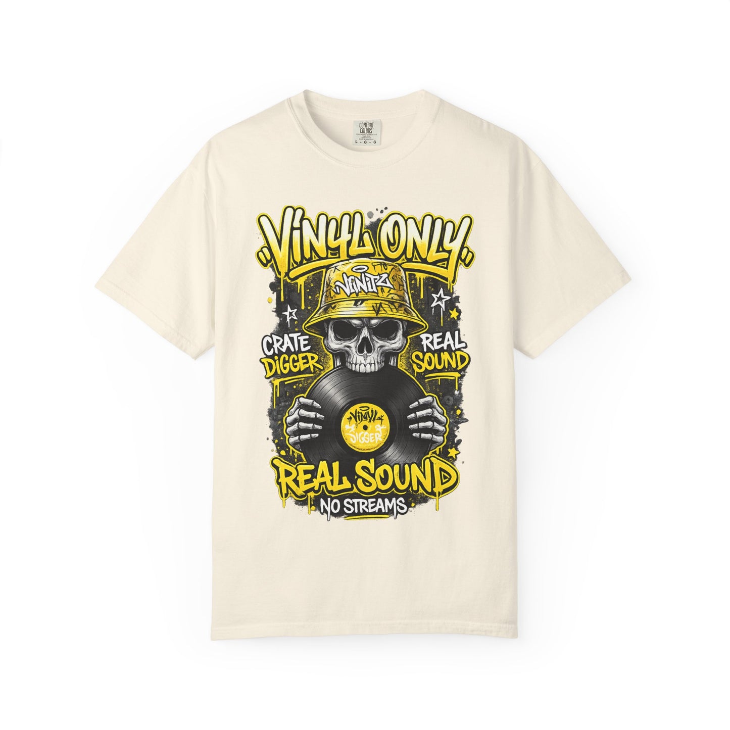 Vinyl Only Skull T-Shirt – "Real Sound, No Streams" Retro DJ Tee