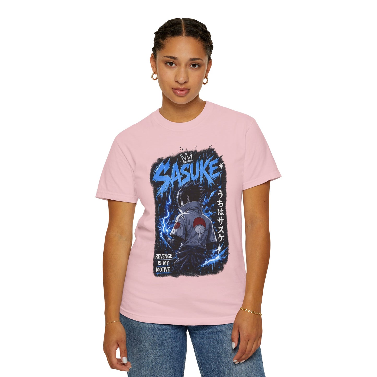 Sasuke Lightning Graphic T-Shirt — "Revenge Is My Motive" Anime Tee