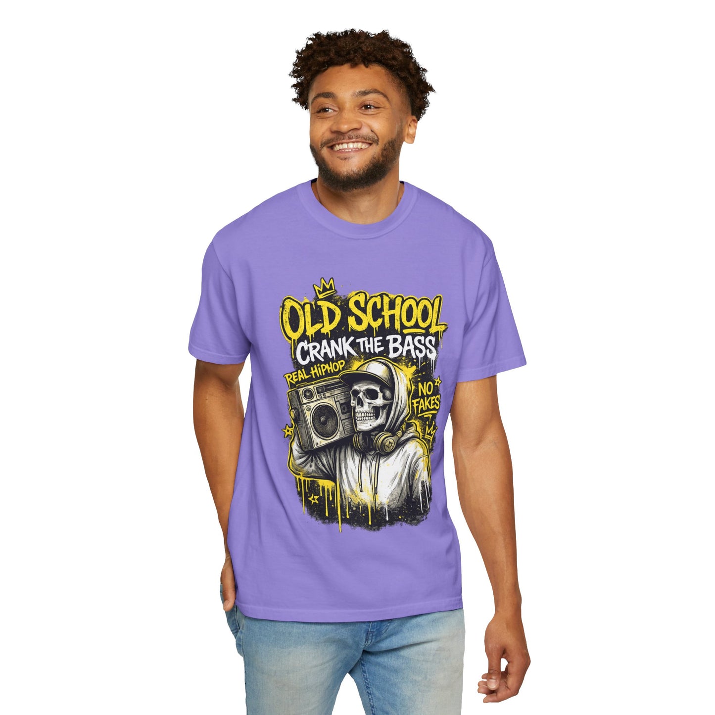 Old School Crank the Bass T-Shirt — Retro Hip Hop Skull Boombox Tee