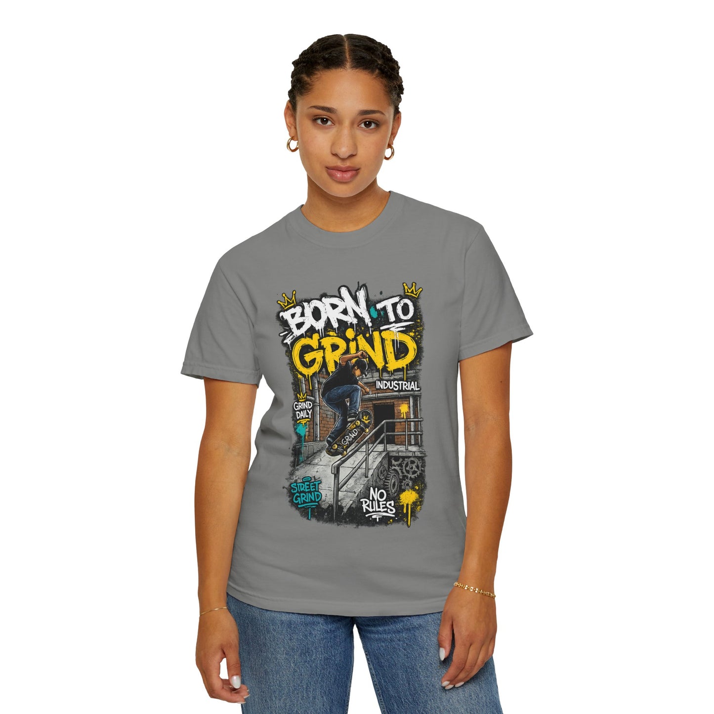 Born to Grind skateboarding graphic T-shirt | Skateboarder street art tee