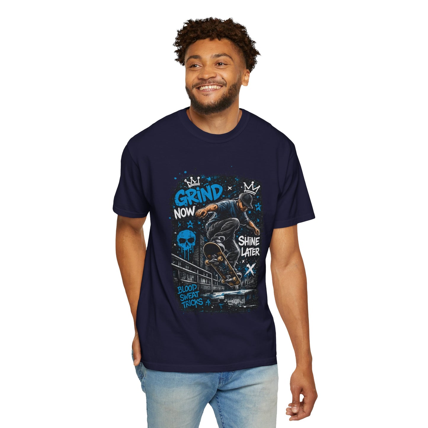 Skate Grind Now Tee — 'Grind Now Shine Later' Skateboard Graphic T-Shirt