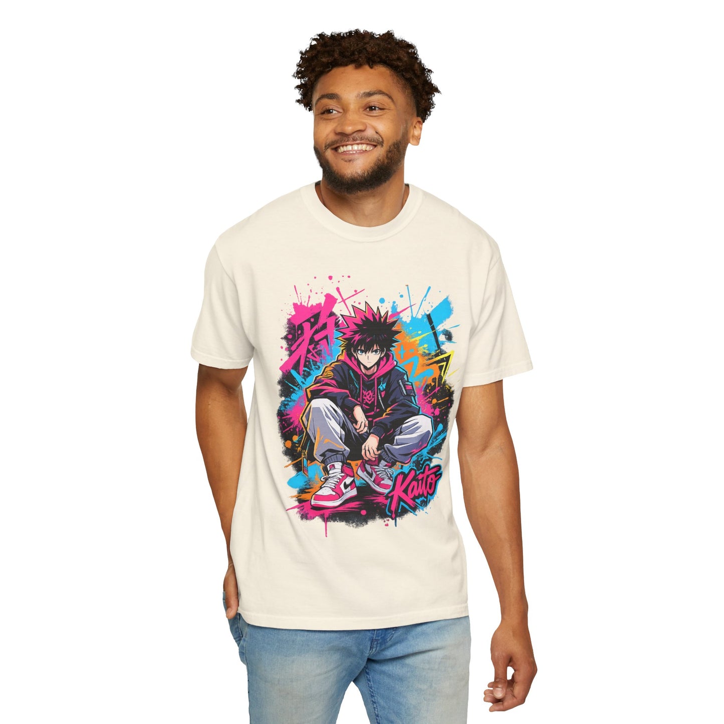 Kaito Streetwear Anime Tee — Neon Graffiti Urban Graphic T-Shirt