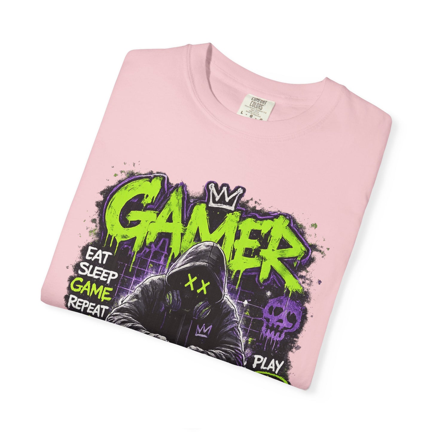 Gamer Hooded Figure Graphic T-Shirt | Neon Green Purple Streetwear