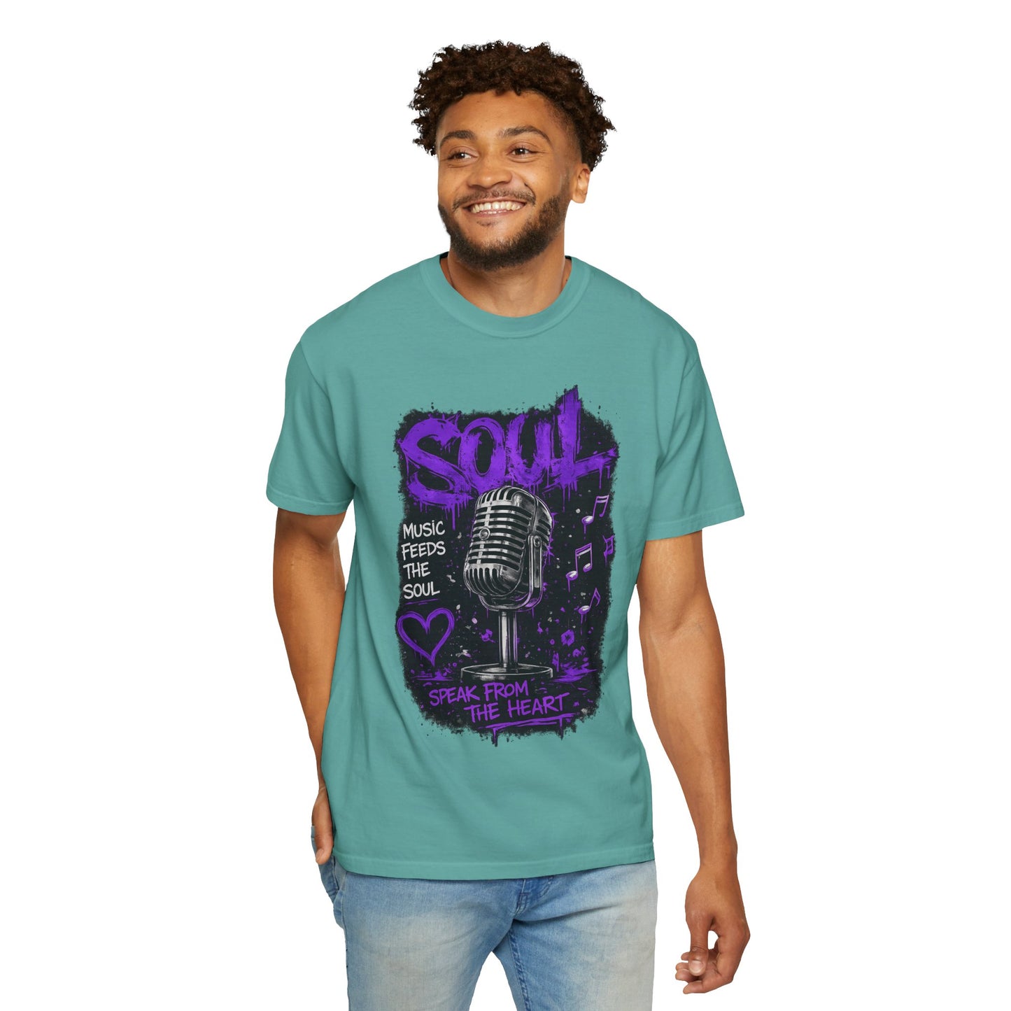 Soul Microphone T-Shirt — "Music Feeds the Soul" Vintage Mic Tee