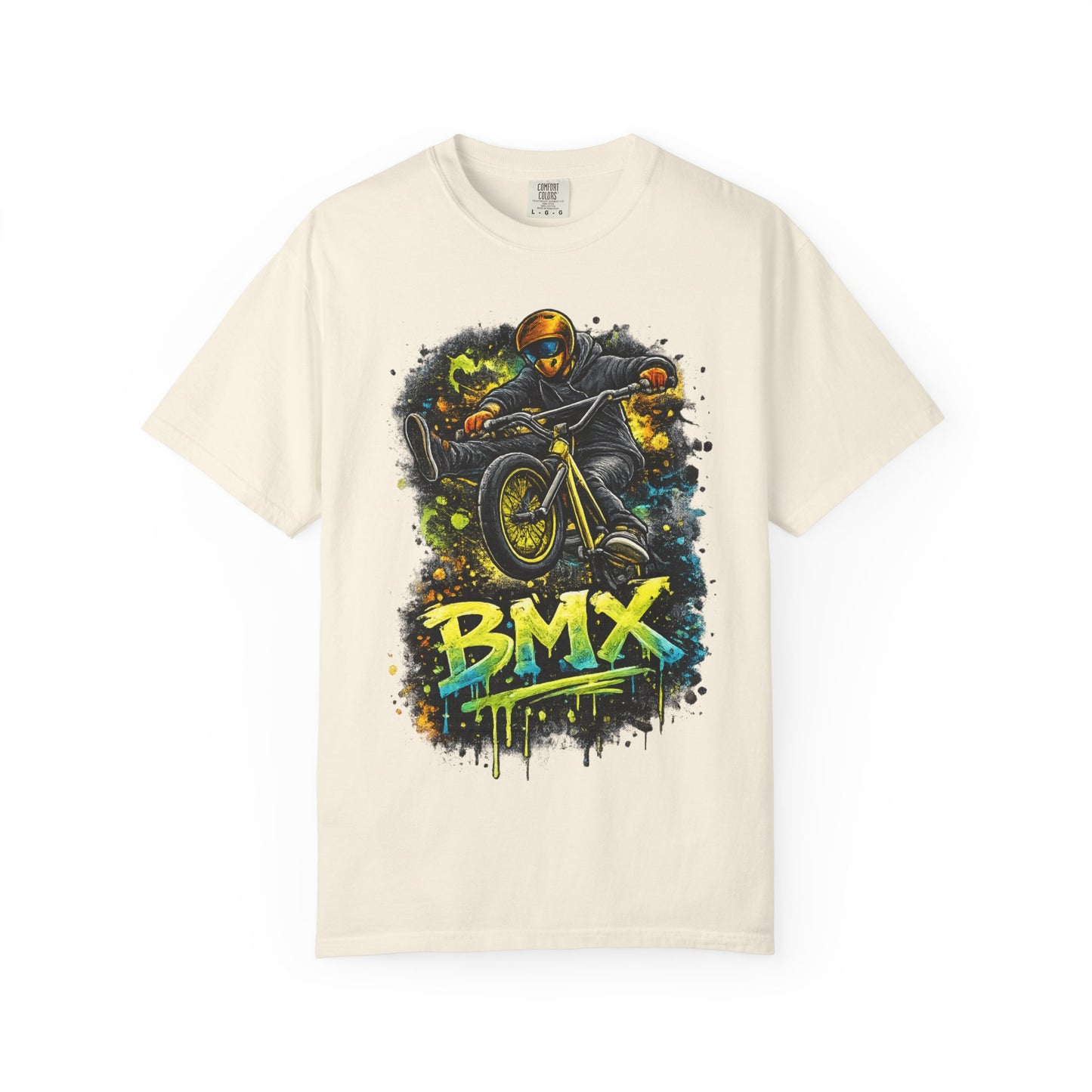 BMX Rider Graphic T-Shirt — Neon Stunt Bike Tee