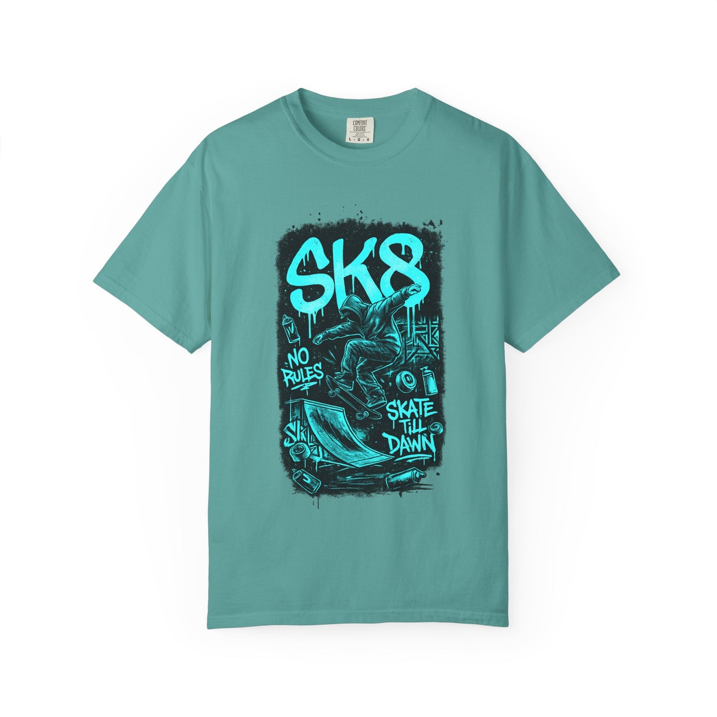 SK8 Skateboard Graphic T-Shirt — 'SK8' No Rules Skate Till Dawn Tee