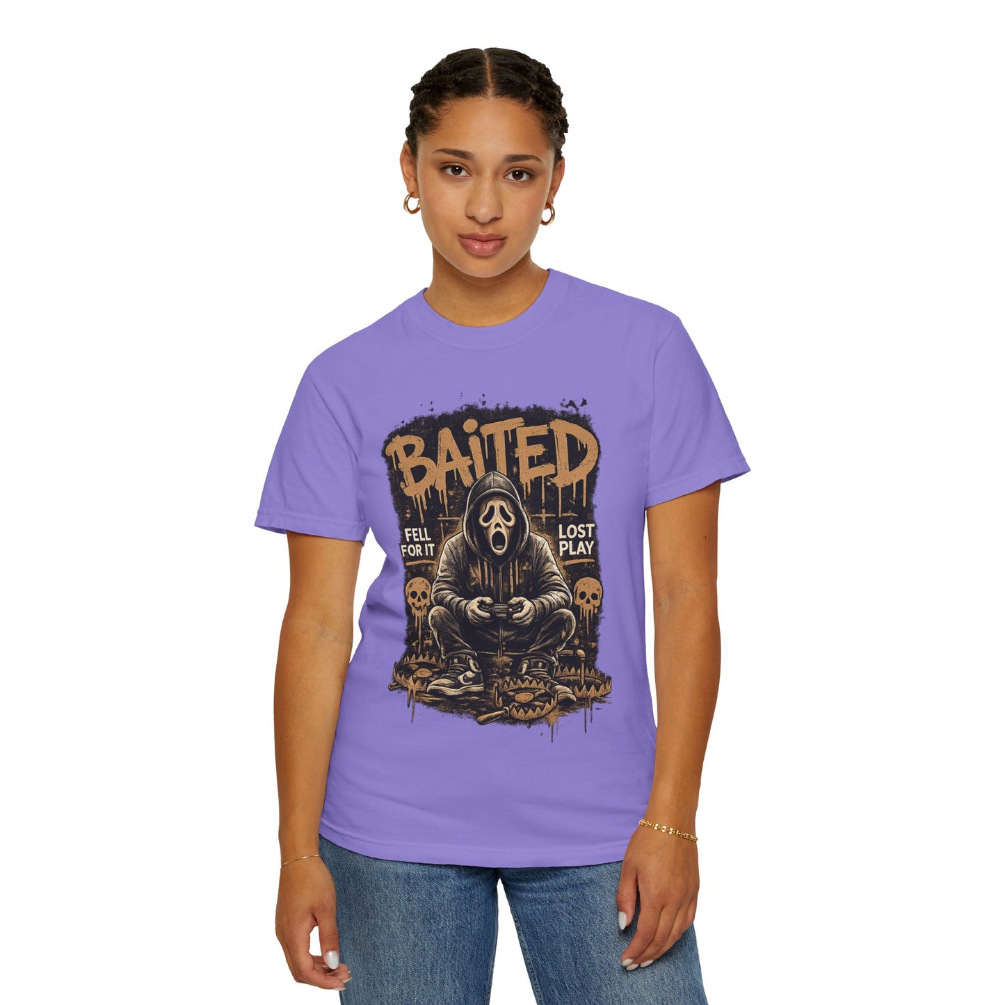 Baited Gamer Grim Reaper T-Shirt | Horror Skull Controller Design