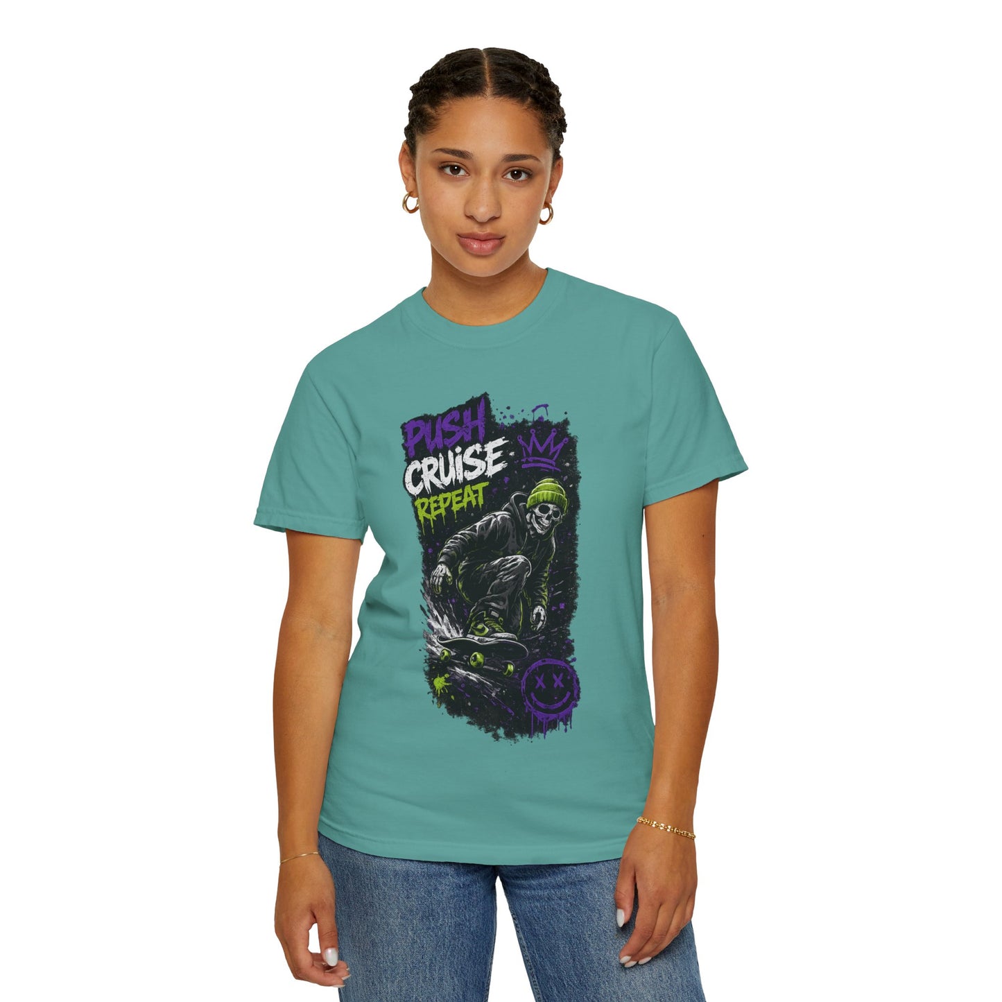 Skater Skull 'Push Cruise Repeat' T‑Shirt