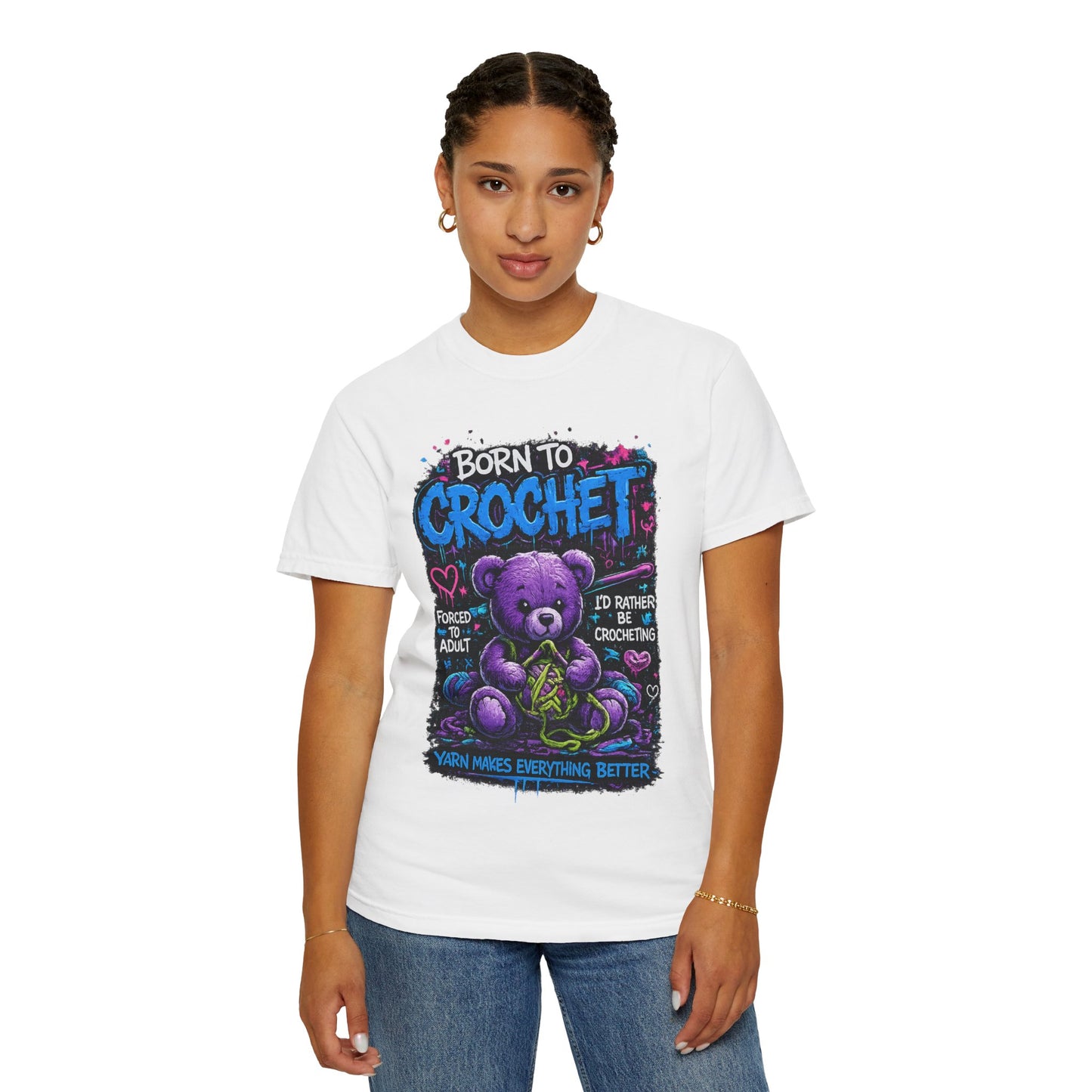 Born to Crochet T-Shirt — Cute Purple Teddy Crocheting Tee