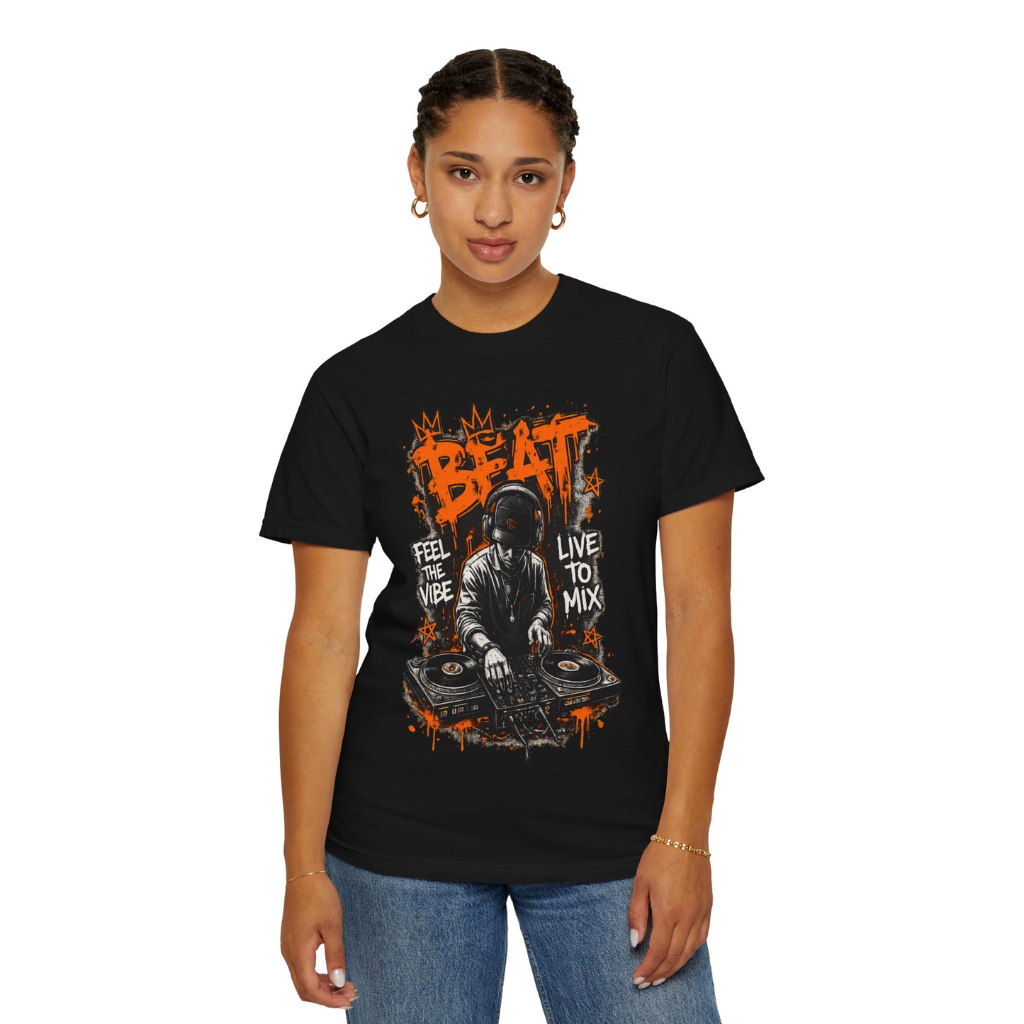 DJ Graffiti Tee – "Beat: Feel the Vibe, Live to Mix" Music Producer T-Shirt