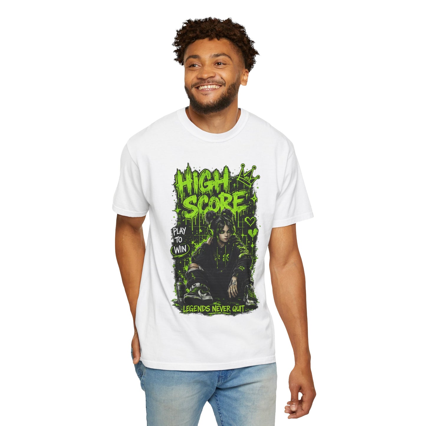 High Score Graphic T-Shirt — 'High Score: Legends Never Quit' Gamer Tee