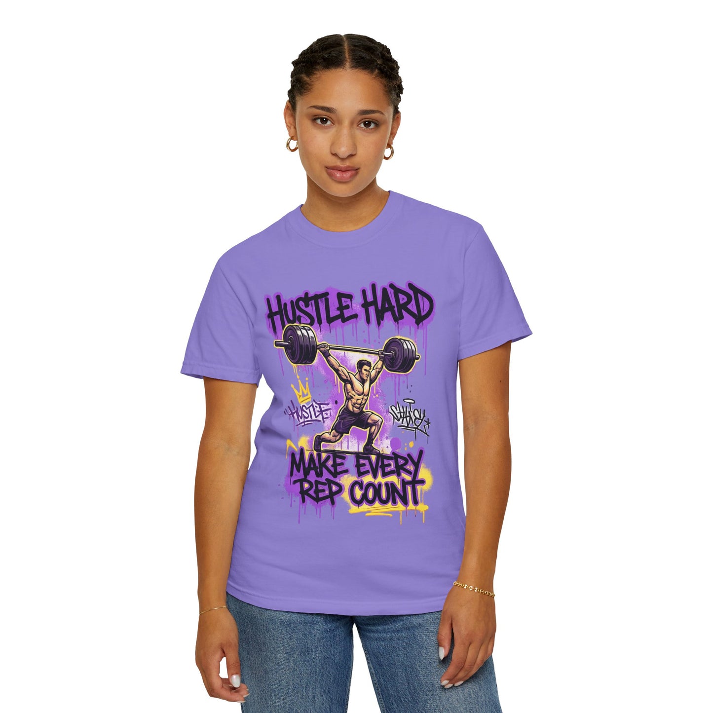 Hustle Hard Make Every Rep Count T-Shirt | Weightlifting Gym Graphic