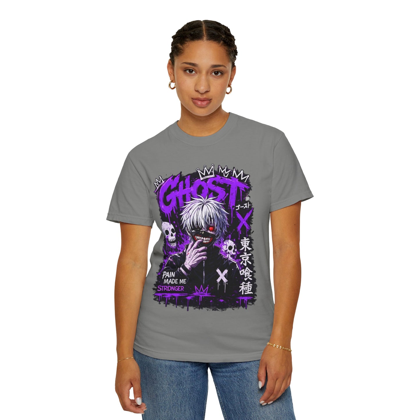 Ghost Anime T-Shirt — Tokyo Ghoul Style Graphic Tee ("Pain Made Me Stronger")