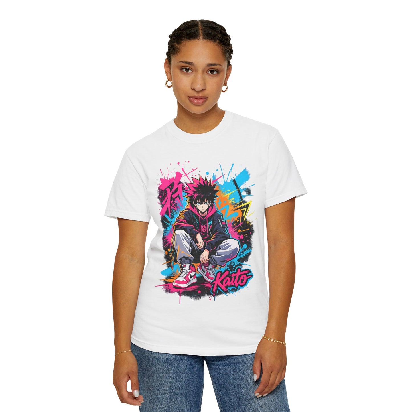 Kaito Streetwear Anime Tee — Neon Graffiti Urban Graphic T-Shirt